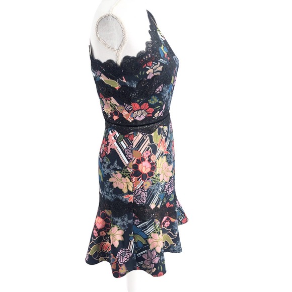 Foxiedox NEW Womens Size 4 Retro Flowers One-Shoulder Party Mini Dress - Picture 4 of 10